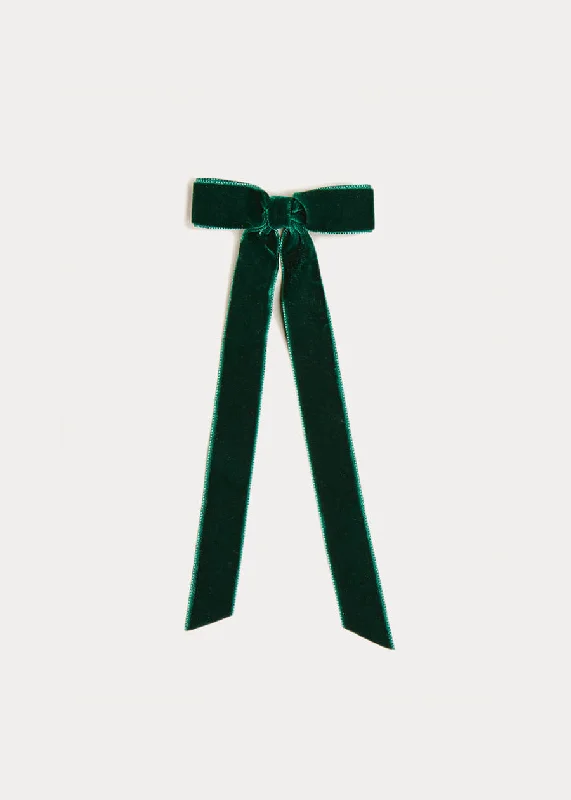 Velvet Long-Bow Clip in Green