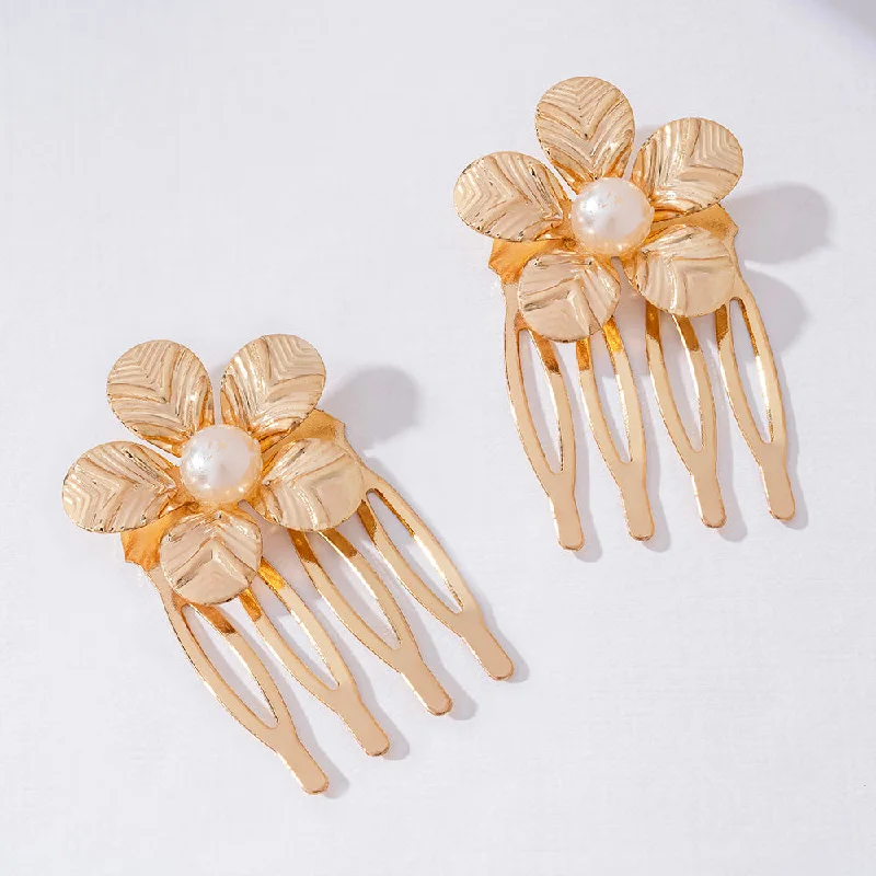 Set of 2 Bloom Pearl Hair Comb - Gold