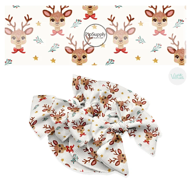 Cream Reindeer Hair Bow Strips