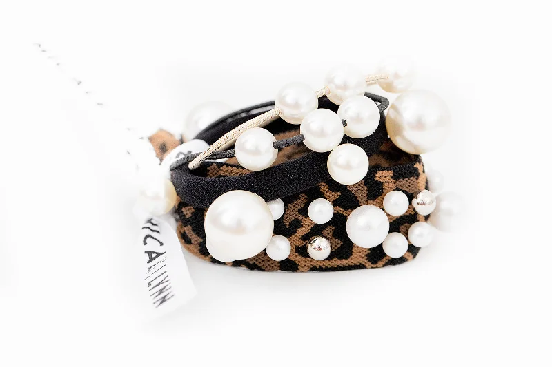 Leopard + Pearl Hair Ties