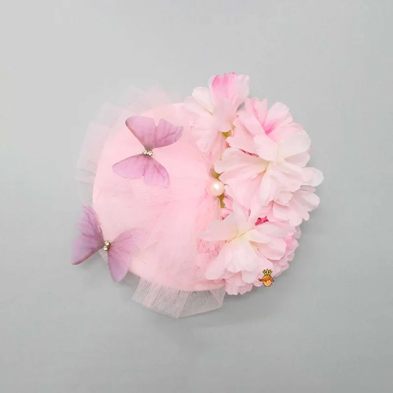 Butterfly And Floral Embellished Frilly Hair Clip