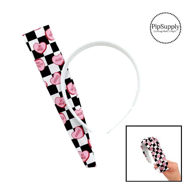 Pink Conversation Hearts Checkered DIY Knotted Headband Kit