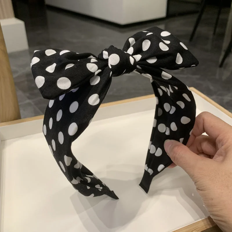 Wholesale Wave Point Fabric Big Bow Hairband