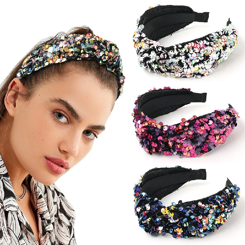 Wholesale Sequins Tied with Fish Scales, Colorful Wide Brimmed Hair Bands