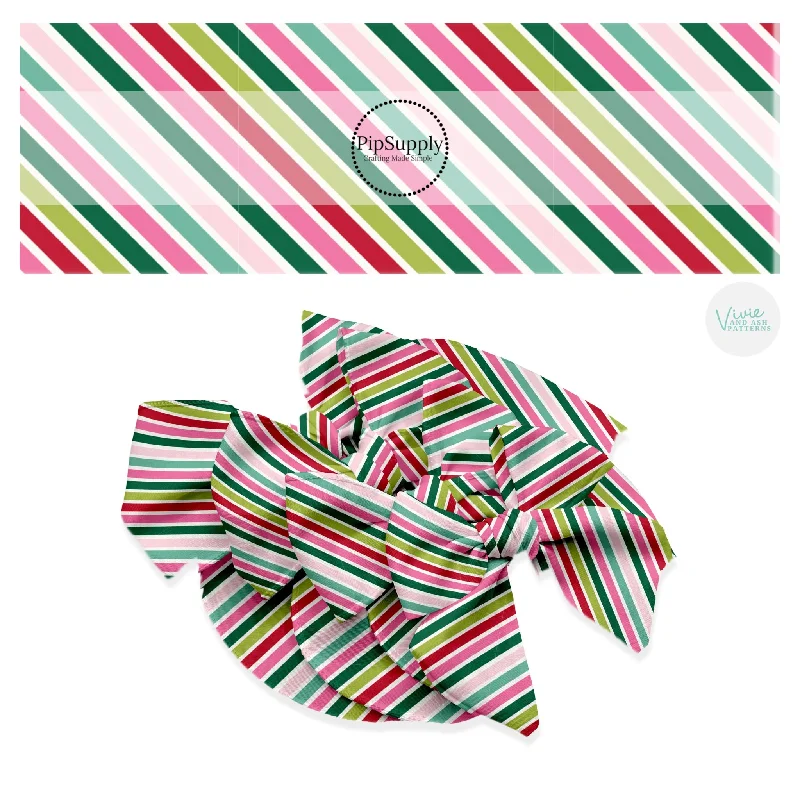 Diagonal Christmas Stripe Hair Bow Strips