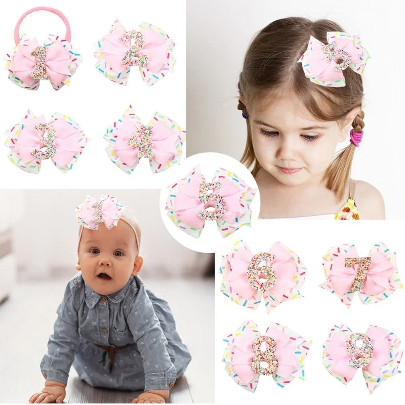 Wholesale 5pcs Birthday Number Gretel Baby Ice Cream Pink Hair Clip