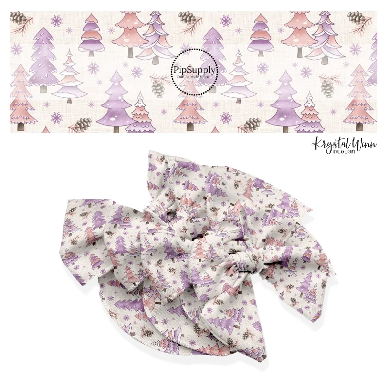 Pink Purple Faux Linen Trees Hair Bow Strips