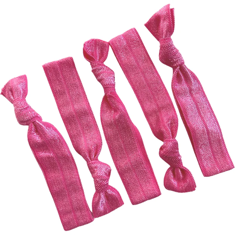 Hot Pink Ribbon Hair Ties - 5 Pack