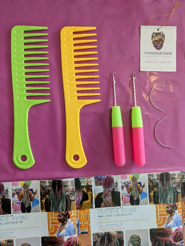 HAIR STYLING TOOLS SET: AFRO COMBS, CROCHET HOOK & WEAVE NEEDLES