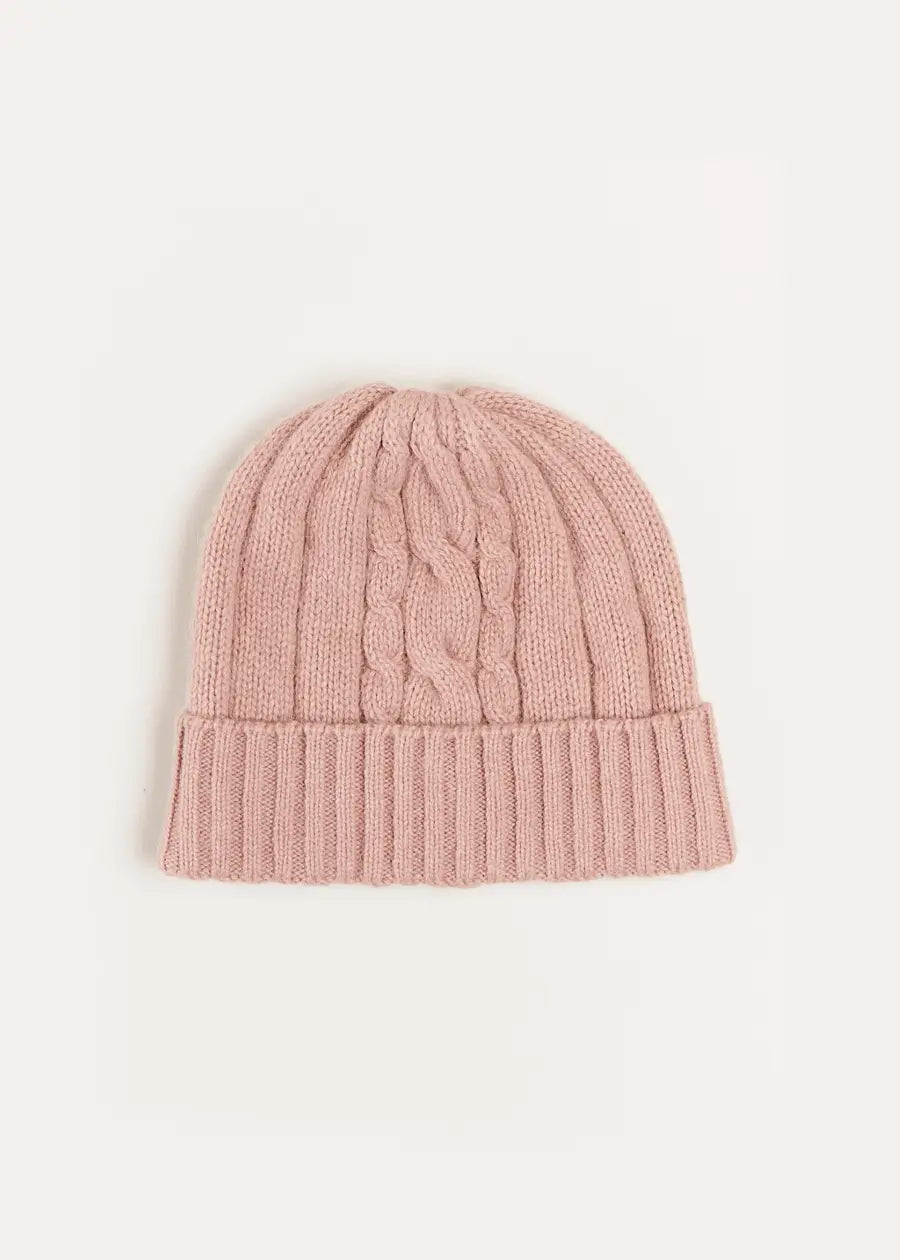 Cable Detail Knitted Hat in Pink (S-L)