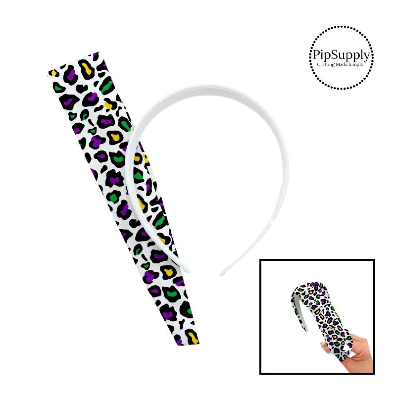 White Mardi Gras Leopard DIY Knotted Headband Kit