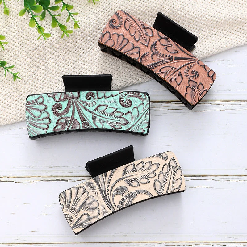 Wholesale Real Leather Solid Color Printed Texture Versatile Vintage Leather Hairpin