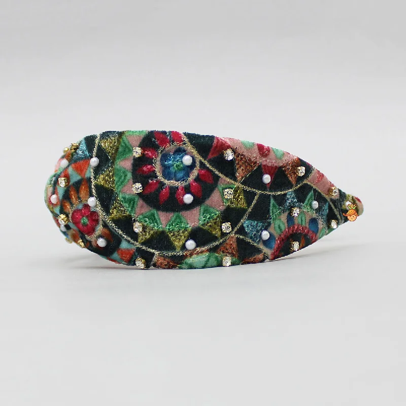 Multicolour Embroidered Velvet Hairband