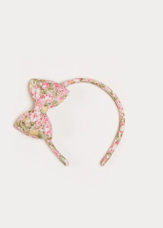 Eloise Floral Medium Bow Headband in Pink