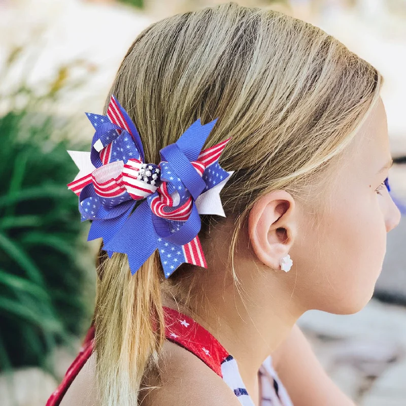 Wholesale American Independence Day Children's Double Layer Swallowtail Bow Hair Clip