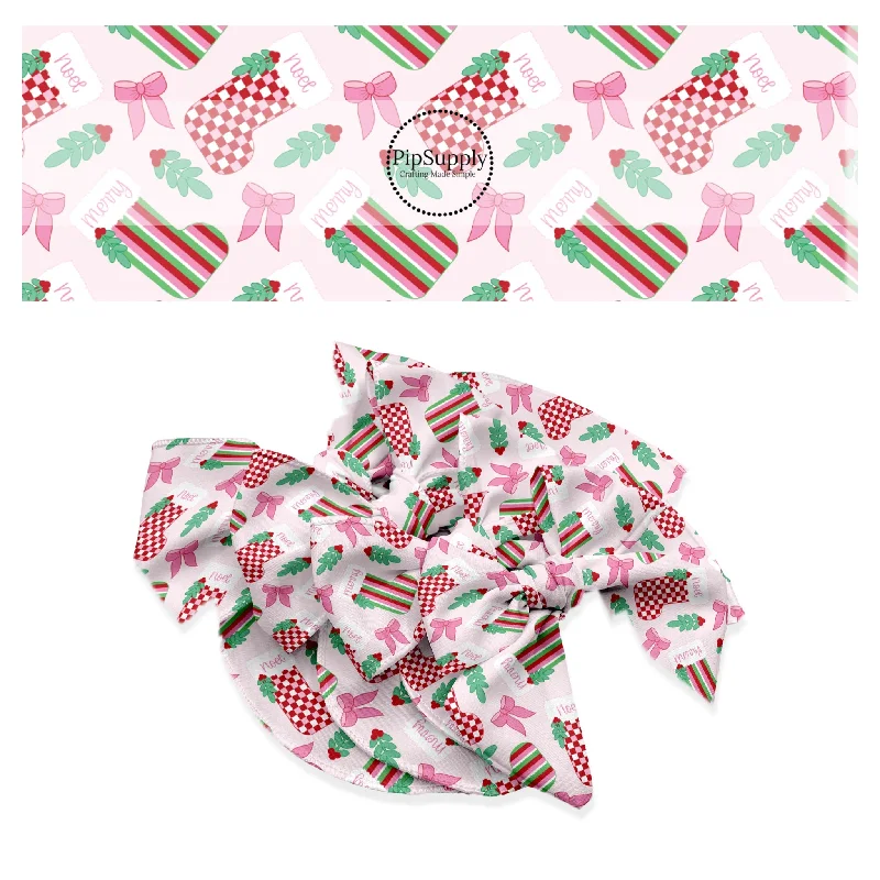 Pink Christmas Stockings Hair Bow Strips