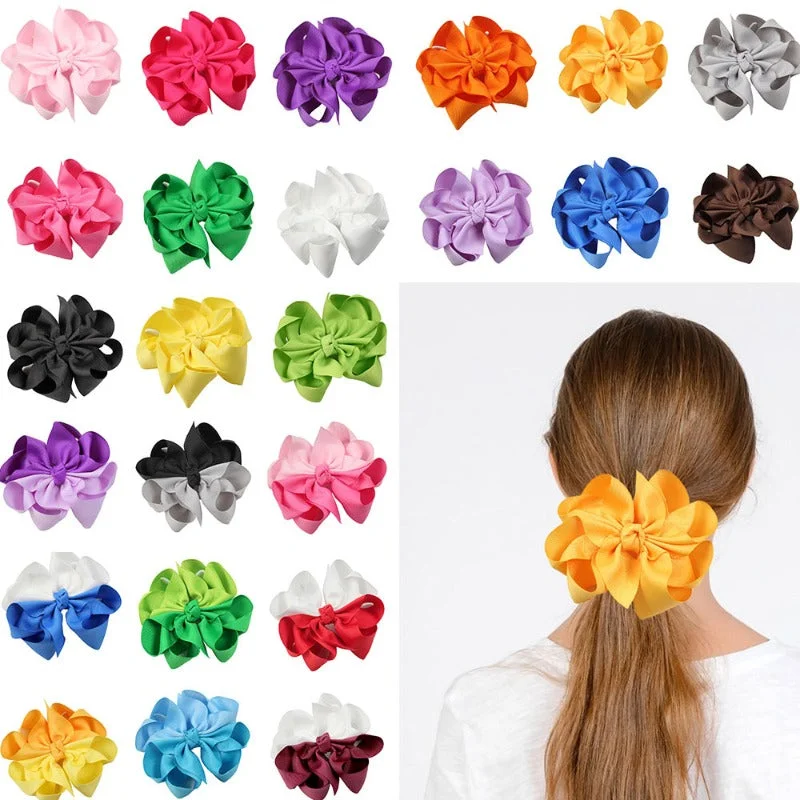 Wholesale 5pcs Simple Solid Color Flower Bow Boutique Bubble Flower Hairpin