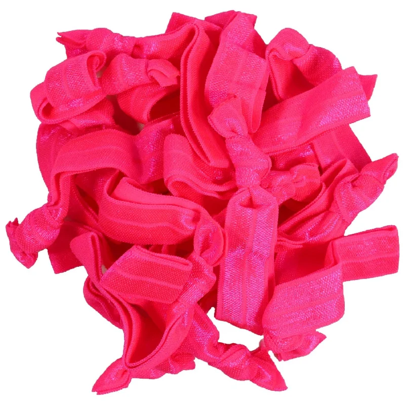 Neon Pink Ribbon Hair Ties - 20 Pack