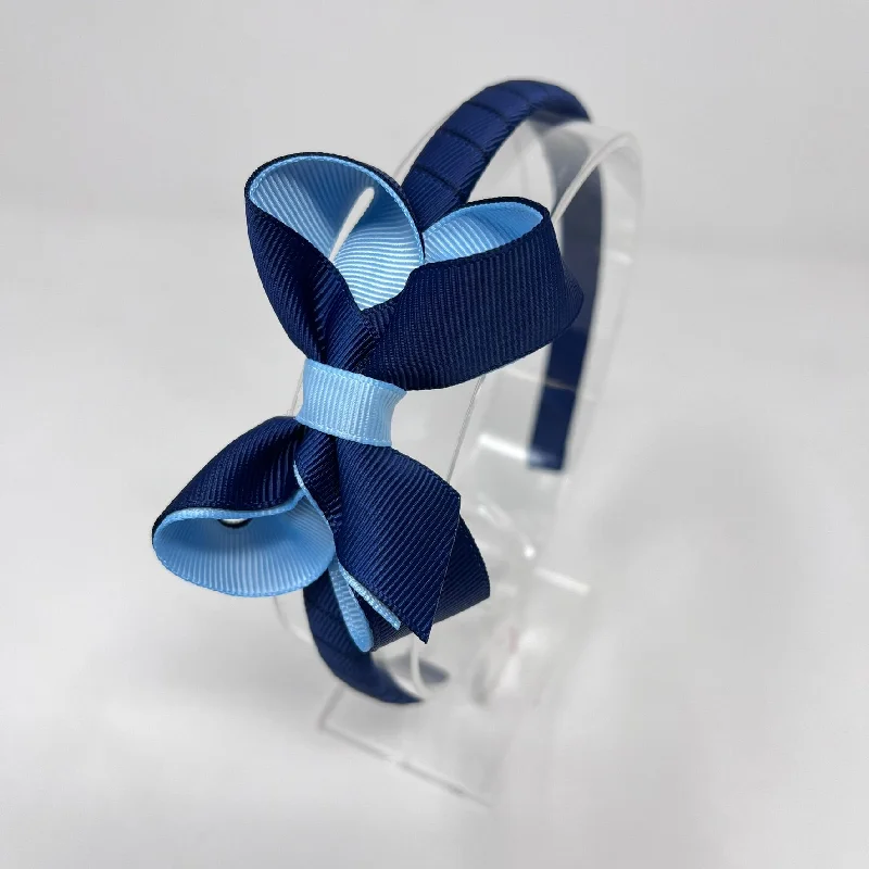 3 Inch Bow Alice Band - Navy & Blue Topaz