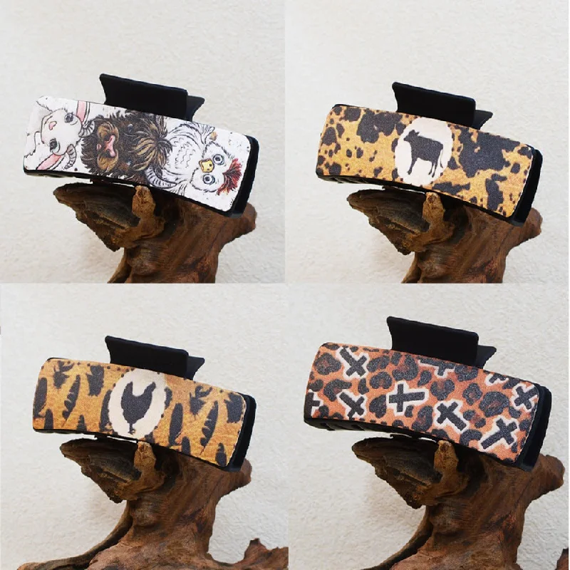 Wholesale Western Style Retro Leopard Print Cross Cow Print Plastic Hair Clip Shark Clip