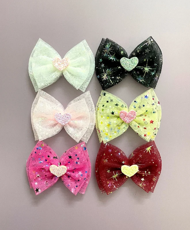 Double Bow Heart Applique Alligator Clip (Pick Your Color)