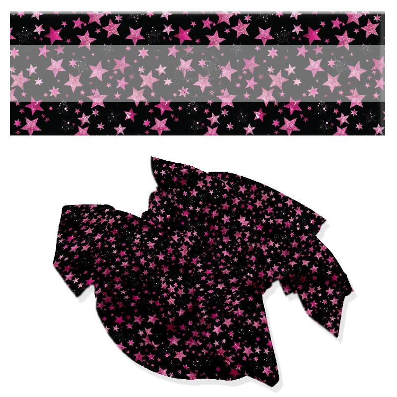 Pink Glitter Stars on Black Hair Bow Strips