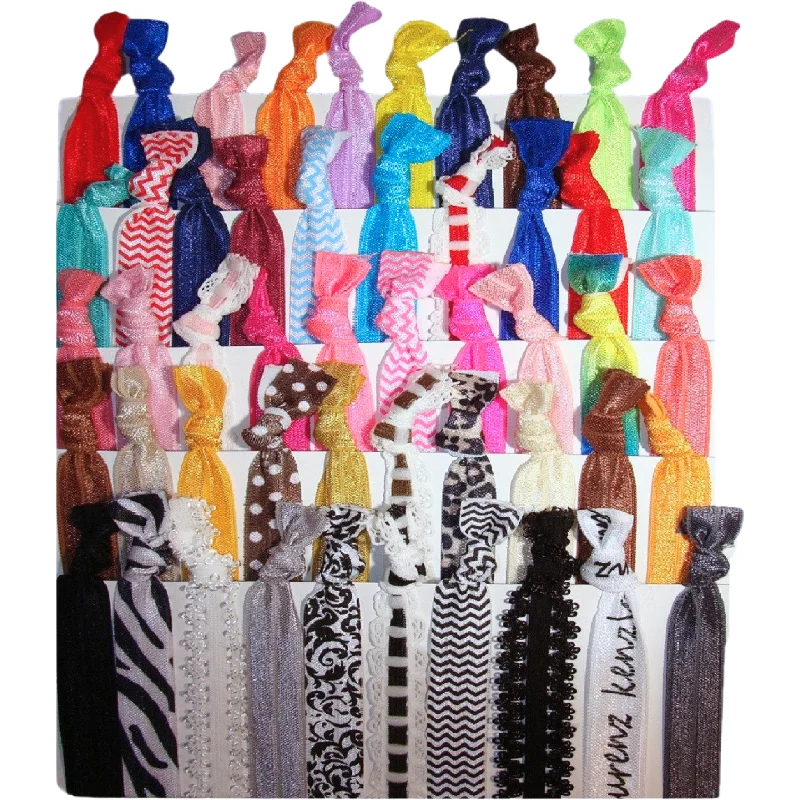 Prints and Solids Ribbon Hair Ties - 50 Pack