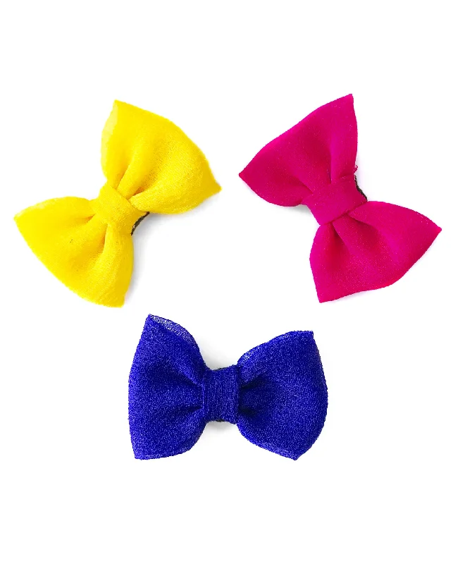 Mini Chiffon Bow Alligator Clip Set - Yellow Blue & Pink