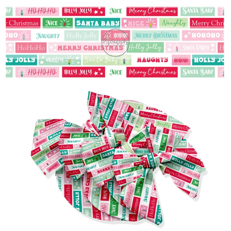 Vintage Christmas Words Hair Bow Strips