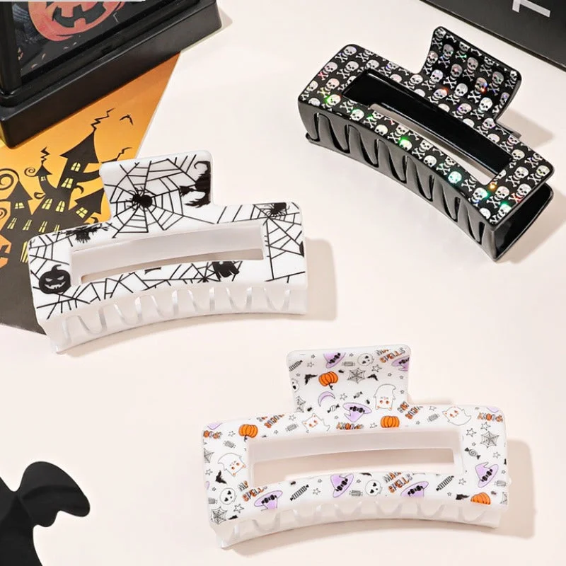 Wholesale Halloween Square Print Skull Hair Clip