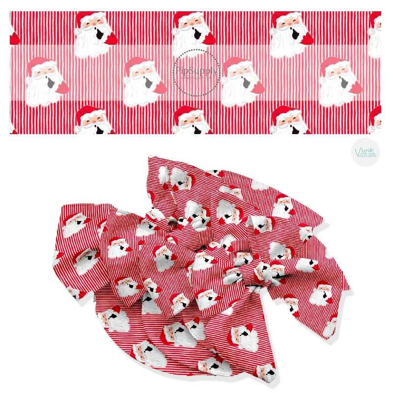 Simple Santa Shh Red Stripes Hair Bow Strips